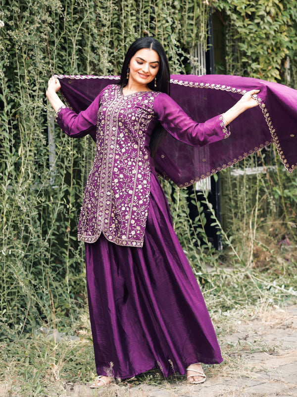 Chinon With Heavy Embroidery Work Suit