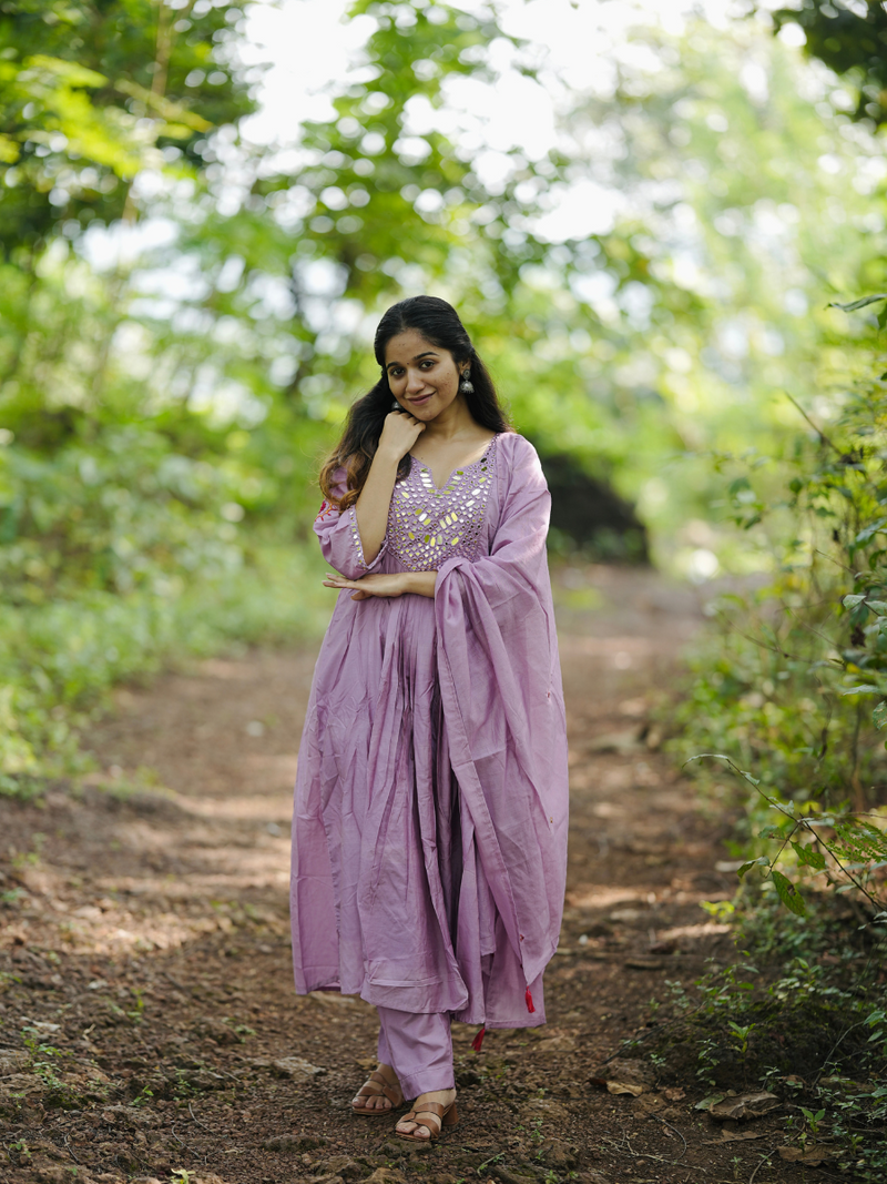 Chanderi Silk Suit Set With Real Mirror Style