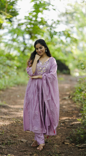 Chanderi Silk Suit Set With Real Mirror Style