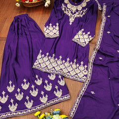 Embroidered Chinon Sharara Set