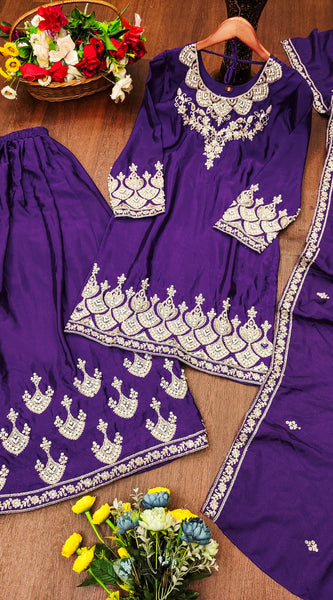 Embroidered Chinon Sharara Set