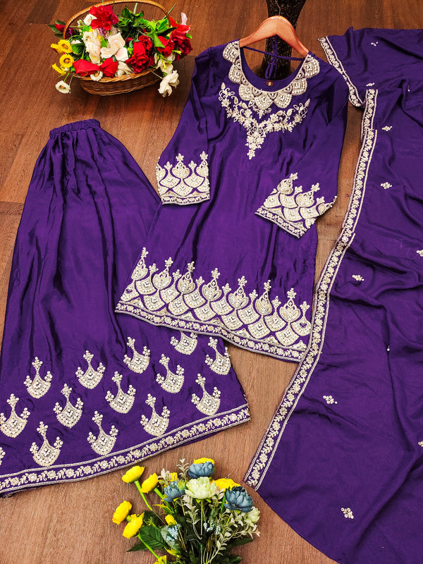 Embroidered Chinon Sharara Set