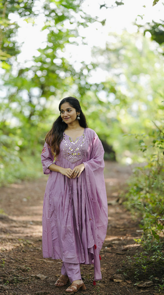 Chanderi Silk Suit Set With Real Mirror Style