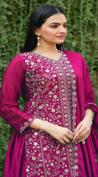 Chinon With Heavy Embroidery Work Suit