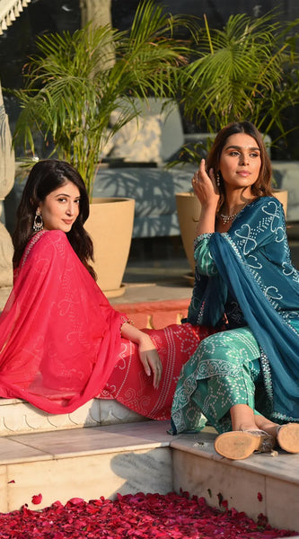 Bandhani Printed Dresses Set with Dupatta