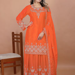 Embroidered Chinon Sharara Set