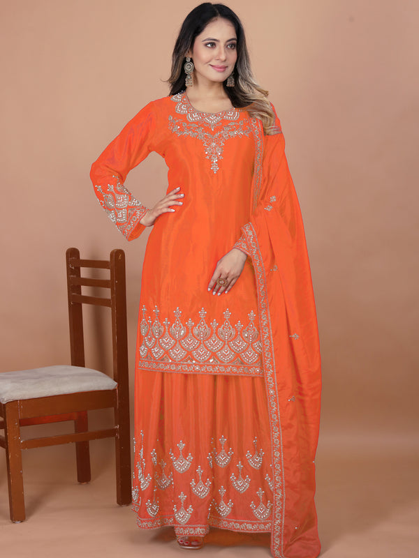 Embroidered Chinon Sharara Set