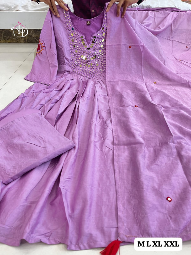 Chanderi Silk Suit Set With Real Mirror Style