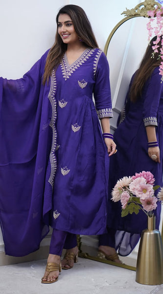 Royal Blue Embroidered Ethnic Dresses