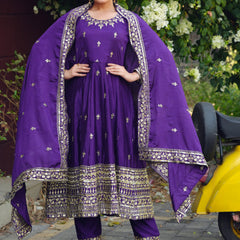 Chinon Gown with Heavy Sequence Embroidery