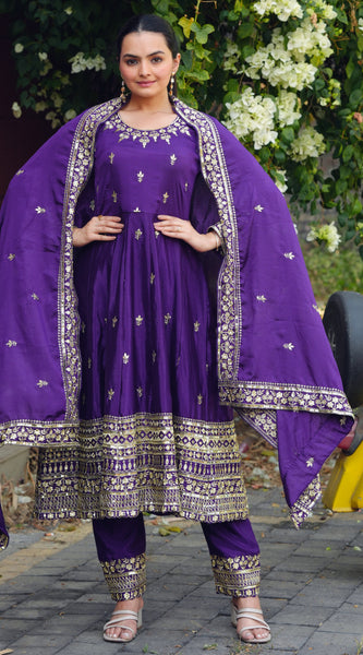 Chinon Gown with Heavy Sequence Embroidery