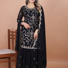 Embroidered Fox Georgette Sharara Suit