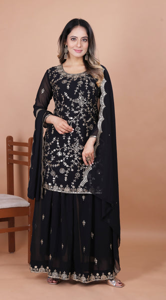 Embroidered Fox Georgette Sharara Suit