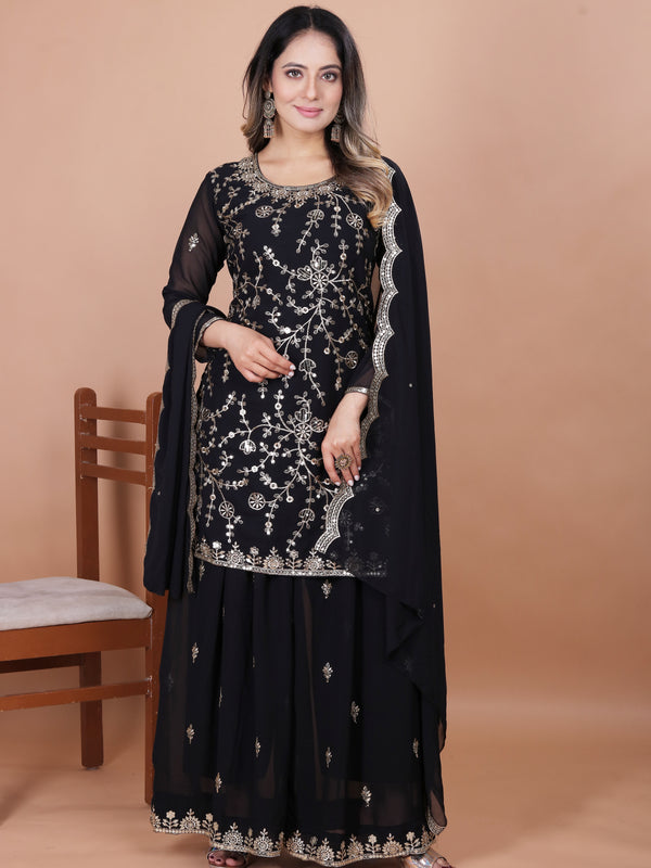 Embroidered Fox Georgette Sharara Suit