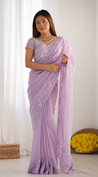 Women's Traditional Heavy Embroidery Work With Waving Saree