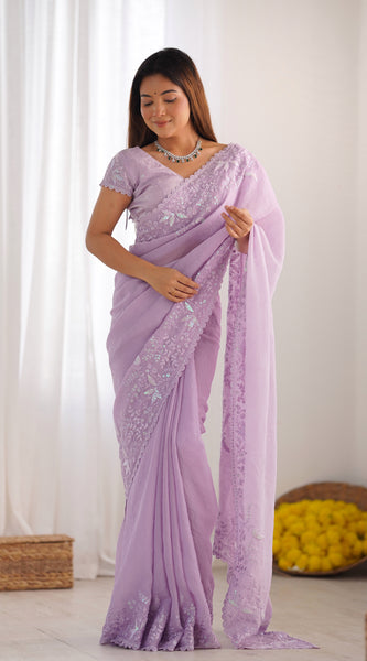 Women's Traditional Heavy Embroidery Work With Waving Saree