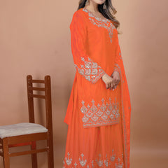 Embroidered Chinon Sharara Set