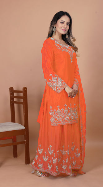 Embroidered Chinon Sharara Set