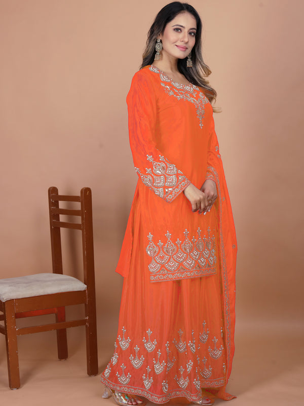 Embroidered Chinon Sharara Set