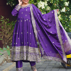 Chinon Gown with Heavy Sequence Embroidery