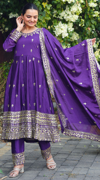 Chinon Gown with Heavy Sequence Embroidery