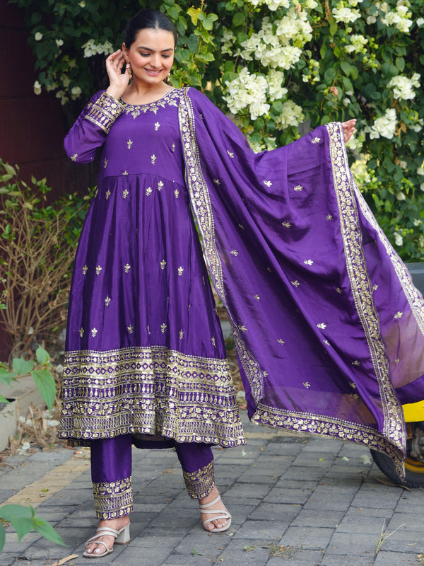 Chinon Gown with Heavy Sequence Embroidery