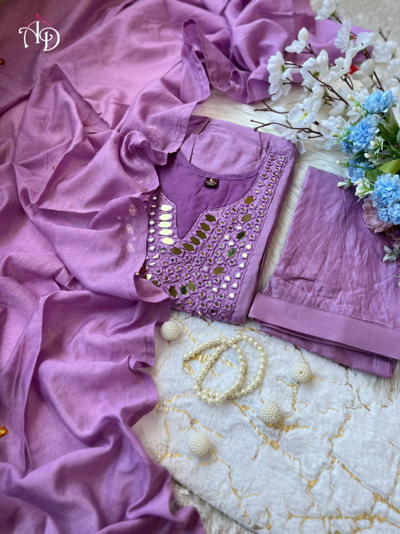 Chanderi Silk Suit Set With Real Mirror Style