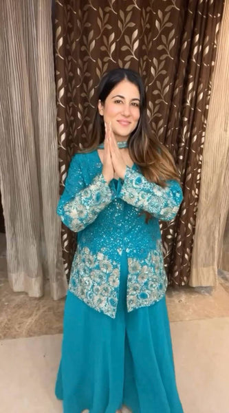 Fox Georgette Embroidery plazo suit