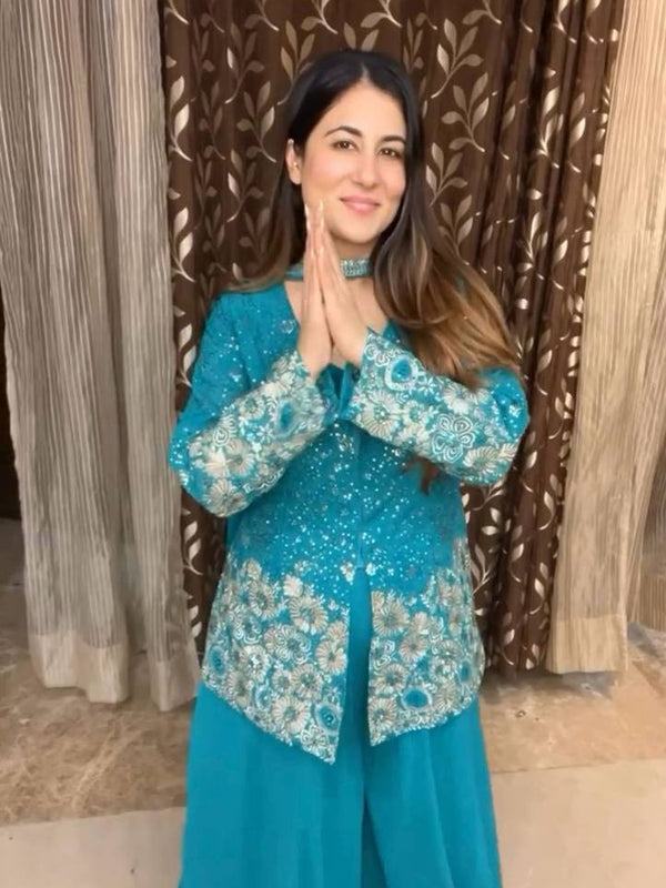 Fox Georgette Embroidery plazo suit