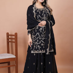 Embroidered Fox Georgette Sharara Suit