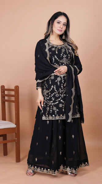 Embroidered Fox Georgette Sharara Suit