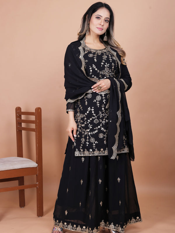 Embroidered Fox Georgette Sharara Suit