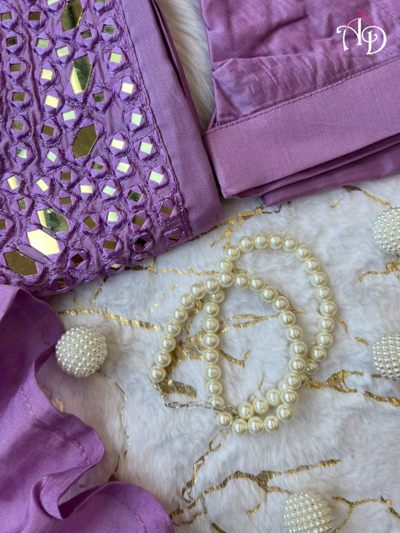 Chanderi Silk Suit Set With Real Mirror Style