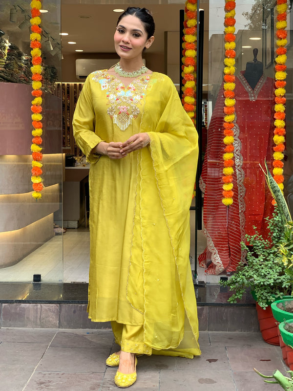 Festive Yellow Dresses With Sheer Dupatta