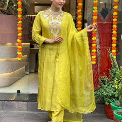 Festive Yellow Dresses With Sheer Dupatta