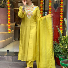 Festive Yellow Dresses With Sheer Dupatta