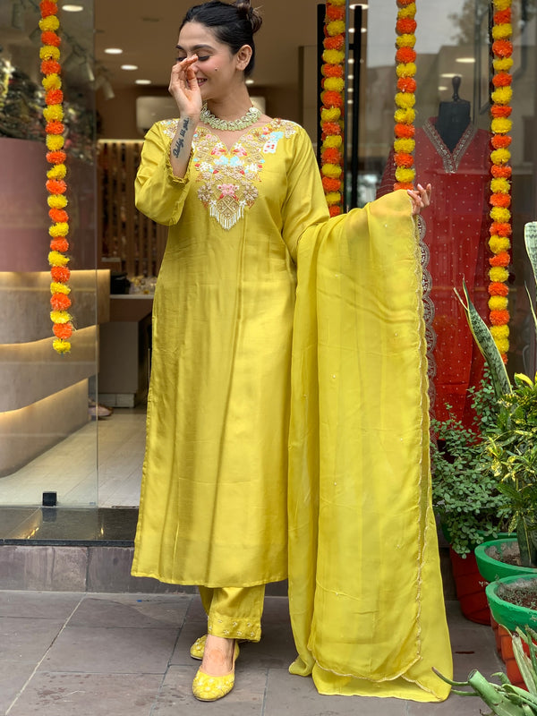 Festive Yellow Dresses With Sheer Dupatta