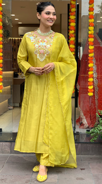 Festive Yellow Dresses With Sheer Dupatta