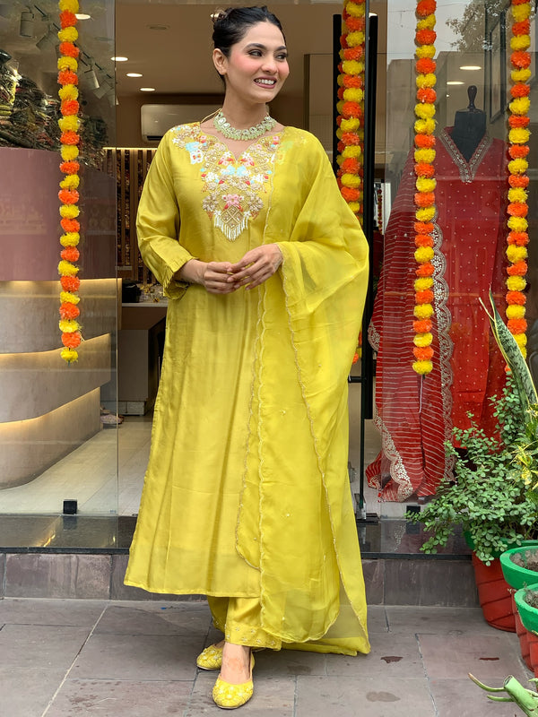 Festive Yellow Dresses With Sheer Dupatta