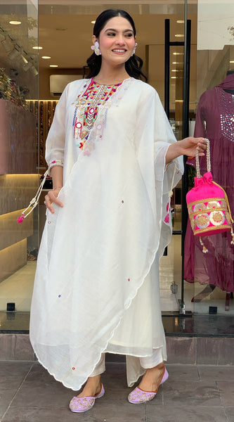 Mirror Work Kurta With Bottom & Dupatta