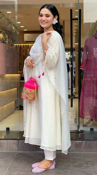 Mirror Work Kurta With Bottom & Dupatta