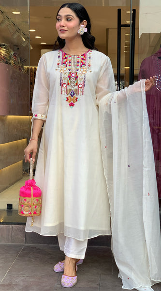 Mirror Work Kurta With Bottom & Dupatta