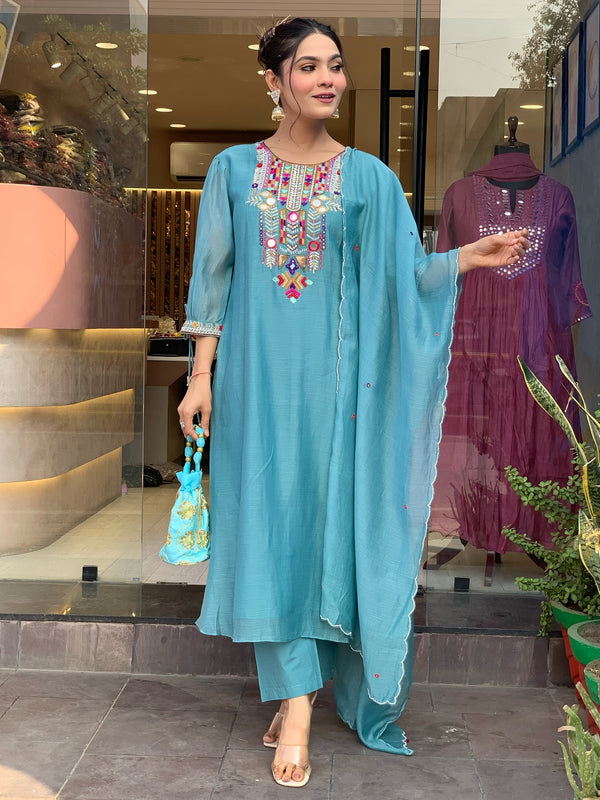 Mirror Work Dresses With Bottom & Dupatta