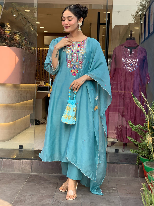 Mirror Work Dresses With Bottom & Dupatta