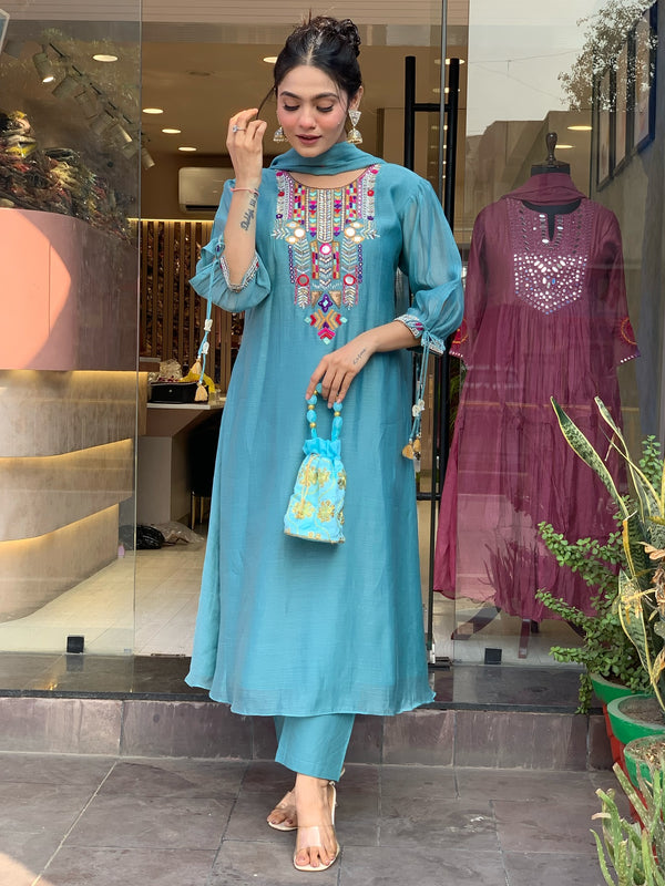 Mirror Work Dresses With Bottom & Dupatta