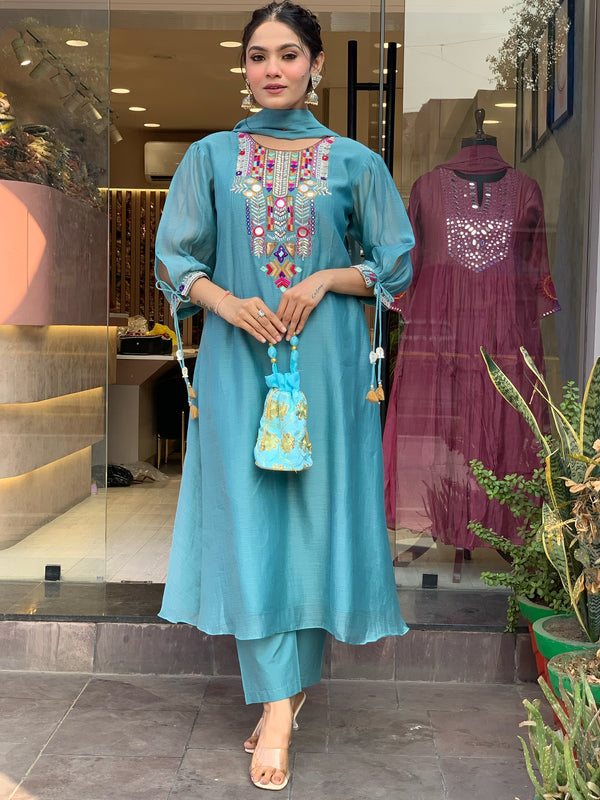 Mirror Work Dresses With Bottom & Dupatta