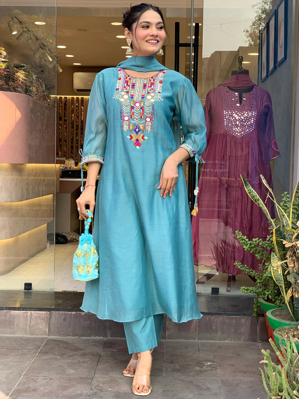 Mirror Work Dresses With Bottom & Dupatta