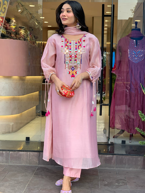 Mirror Work Dresses With Bottom & Dupatta