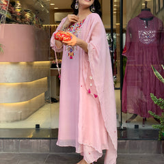 Mirror Work Dresses With Bottom & Dupatta