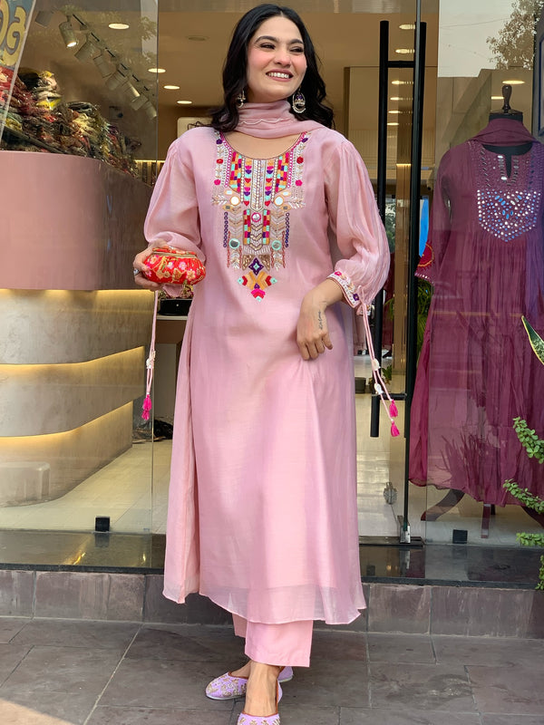 Mirror Work Dresses With Bottom & Dupatta